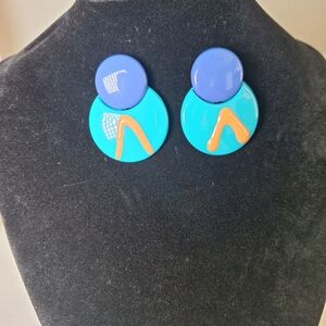 Vintage 80s Blue and Turquoise Earrings